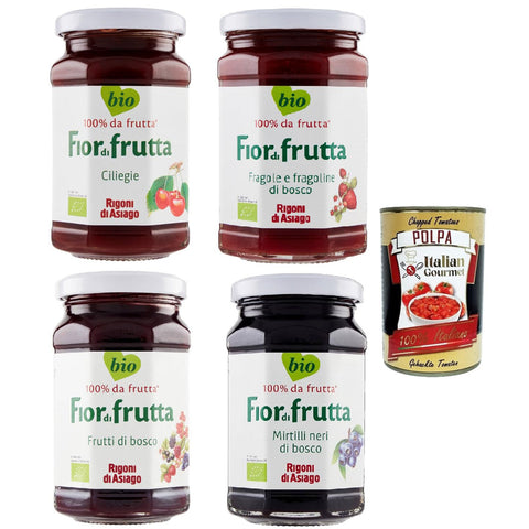 Rigoni di Asiago 4x 250g - Fiordifrutta Fruchtaufstrich -Aufstrich, Marmelade Konfitüre Brotaufstriche Original italienisch inkl. Italian Gourmet Polpa 400g