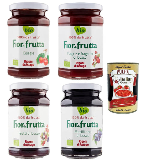 Italian Gourmet E.R. Konfitüren Rigoni di Asiago 4x 250g - Fiordifrutta Fruchtaufstrich -Aufstrich, Marmelade Konfitüre Brotaufstriche Original aus Italien + Italian Gourmet polpa 400g 8032804040014