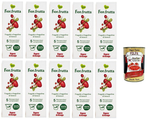 Italian Gourmet E.R. Konfitüren Rigoni di Asiago Fior di Frutta Confettura di Fragoline 5 monodosi Fior di Frutta Erdbeermarmelade 5 Einzeldosen 10x100gr +Italian Gourmet Polpa di Pomodoro 400gr 8032804040014