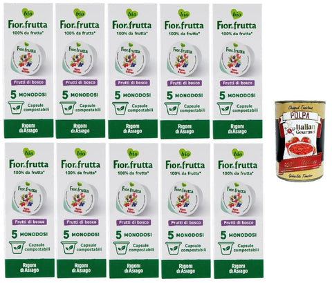 Italian Gourmet E.R. Konfitüren Rigoni di Asiago Fior di Frutta Confettura Frutti di Bosco 5 monodosi Fior di Frutta Wildbeermarmelade 5 Einzeldosen 10x100gr+Italian Gourmet Polpa di Pomodoro 400gr 8032804040014
