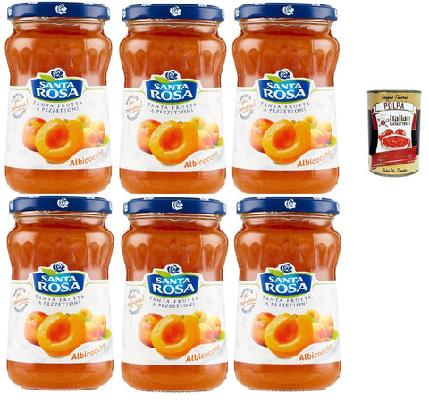 Italian Gourmet E.R. Konfitüren Santa Rosa, Confettura di Albicocca, Aprikose marmelade Brotaufstrich, apricot jam, ideal für Desserts und Kuchen 6x 350g + Italian Gourmet polpa 400g 8032804040014