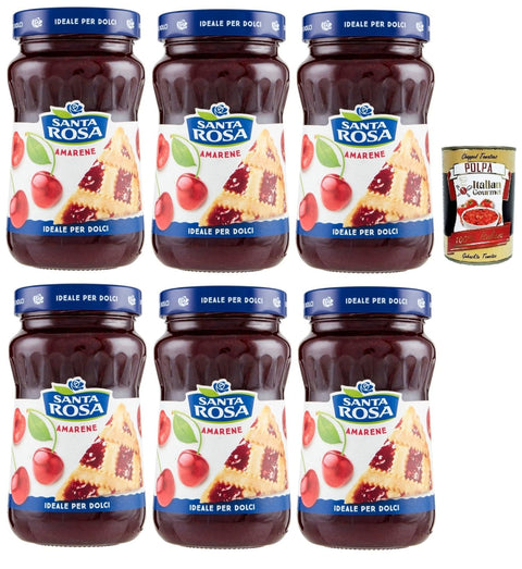 Italian Gourmet E.R. Konfitüren Santa Rosa, Confettura di Amarene, Schwarze Kirschen marmelade, Wild Cherry jam, ideal für Desserts und Kuchen 6x 600g + Italian Gourmet polpa 400g 8032804040014