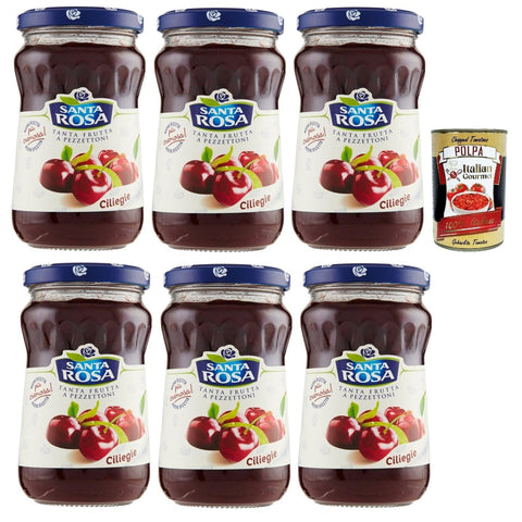 Santa Rosa Confettura di Ciliegie, Kirschen marmelade, Cherries jam, ideal für Desserts und Kuchen 6x 350g Original italienisch inkl. Italian Gourmet Polpa 400g