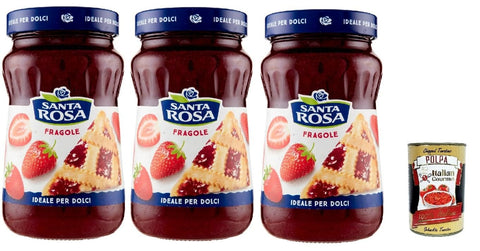 Italian Gourmet E.R. Konfitüren Santa Rosa, Confettura di Fragole, Erdbeeren marmelade, Strawberries jam, ideal für Desserts und Kuchen 3x 600g + Italian Gourmet polpa 400g 8032804040014