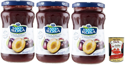 Italian Gourmet E.R. Konfitüren Santa Rosa, Confettura di Prugne, Pflaume marmelade Brotaufstrich, plum jam, ideal für Desserts und Kuchen 3x 350g + Italian Gourmet polpa 400g 8032804040014