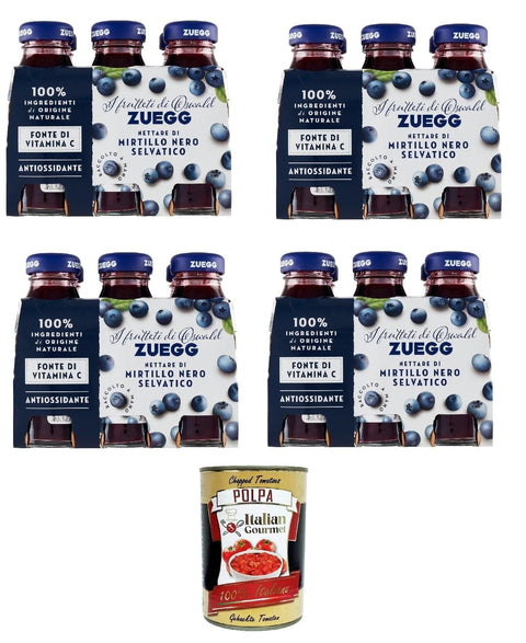 Italian Gourmet E.R. Konfitüren ZUEGG Nettare di Mirtillo Nero Selvatico, Wilde Blaubeeren saft saft Flaschen glass 24x125ml + Italian Gourmet polpa 400g 8032804040014
