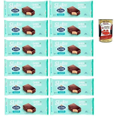 Riso Scotti Merendina Cioccolato, Snack mit Schokoladenüberzug, laktose- und milcheiweißfrei, 12x 264g, Jade Packung 8 Snacks à 33g Original italienisch inkl. Italian Gourmet Polpa 400g