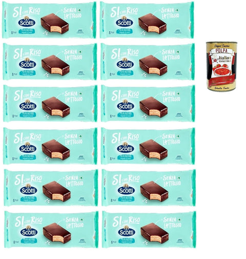 Italian Gourmet E.R. Körper Riso Scotti Merendina Cioccolato, Snack mit Schokoladenüberzug, laktose- und milcheiweißfrei, 12x 264g, Jade Packung 8 Snacks à 33g + Italian Gourmet polpa 400g 8032804040014