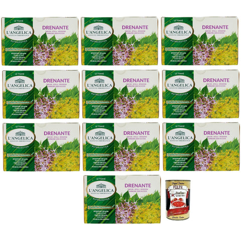 L'angelica L' Angelica Tisana Drenante, Heiße Kräutertees, Zur Beseitigung überschüssiger Flüssigkeiten, Packung mit 20 Filtern 10x inkl. Italian Gourmet Polpa di Pomodoro 400g Dose Original italienisch