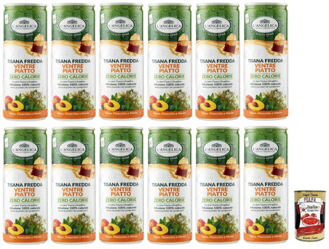 Italian Gourmet E.R. Kräutertee 12x L' Angelica Tisana a Freddo Ventre Piatto,Kalter Kräutertee,Geschmack von Pfirsich, Fenchel und Minze,Kalorienfrei,Zuckerfrei,Einwegdose 240ml + Italian Gourmet Polpa di Pomodoro 400g Dose 8017331078372