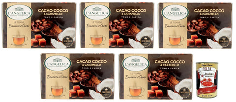 L'angelica L' Angelica Tisana al Cacao,Cocco e Caramello,Kräutertee aus Kakao, Kokosnuss und Karamell,Packung mit 15 Filtern 5x Original italienisch inkl. Italian Gourmet Polpa di Pomodoro 400g Dose