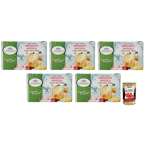 L'angelica L' Angelica Tisana Drenante Anticell Kalter Kräutertee, mit den Zitrusnoten von Grapefruit und den süßen Noten von Ananas und Kirsche 18 Filter 5x inkl. Italian Gourmet Polpa di Pomodoro 400g Dose Original italienisch