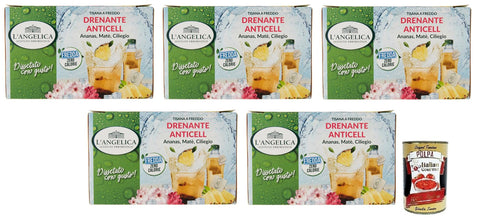 Italian Gourmet E.R. Kräutertee 5x L' Angelica Tisana Drenante Anticell Kalter Kräutertee,mit den Zitrusnoten von Grapefruit und den süßen Noten von Ananas und Kirsche 18 Filter + Italian Gourmet Polpa di Pomodoro 400g Dose 8017331065785