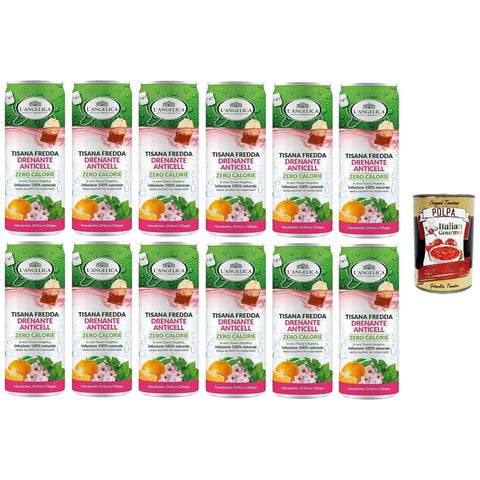 L'Angelica Kalt L'Angelica, Kalt entwässernder Anti - Cellulite - Kräutertee, Kräutertee mit weißem Hibiskus, Kirsche, Steinklee, Brennnessel und Orthosiphon, zuckerfrei, 12 Dosen inkl. Italian Gourmet polpa 400g Original italienisch