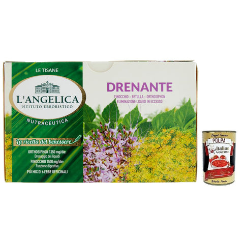 L'angelica L' Angelica Tisana Drenante,Heiße Kräutertees,Zur Beseitigung überschüssiger Flüssigkeiten,Packung mit 20 Filtern Original italienisch inkl. Italian Gourmet Polpa di Pomodoro 400g Dose