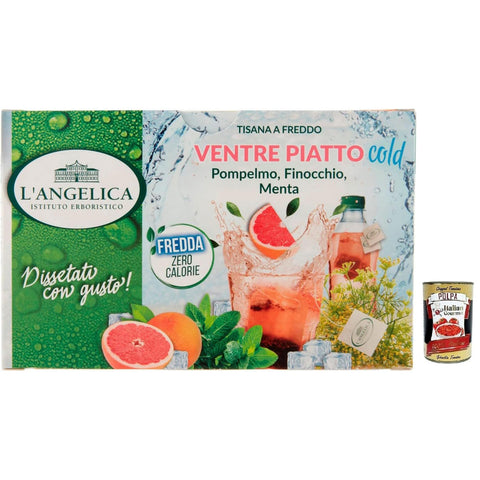 L'angelica L' Angelica Tisana Ventre Piatto Kalter Kräutertee Geschmack mit Grapefruit, Fenchel und Minze 18 Filter Original italienisch inkl. Italian Gourmet Polpa di Pomodoro 400g Dose