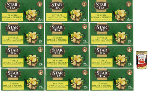 Italian Gourmet E.R. Kräutertee Tè STAR, Grüner Tee mit Zitrone und Ingwer, Packung mit 25 Filtern, eine feine Mischung mit einem reichen und faszinierenden Geschmack, 12x 42.5g + Italian Gourmet polpa 400g 8032804040014