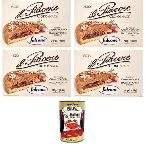 Falcone Il Piacere Ciokosnack Tortine ripiene di Crema alla Nocciola Die Genusstörtchen gefüllt mit Haselnusscreme 4x 240gr Original italienisch inkl. Italian Gourmet Polpa di Pomodoro 400g Dose
