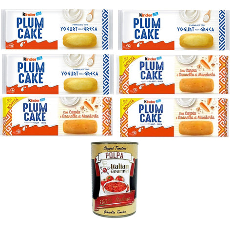 Kinder Testpaket Plumcake con Carota e Granella di Mandorla, Alla Greca, Pflaumenkuchen mit Karotten - und Mandelbröseln, griechische Art 6x192gr inkl. Italian Gourmet Polpa di Pomodoro Original italienisch