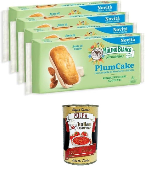 Italian Gourmet E.R. Kuchen & Torten Mulino Bianco Armonia Plumcake granella di mandorle e ricotta Plumcake gehackte Mandeln und Ricotta - 4x 155 gr+ Italian Gourmet polpa 400gr 8032804040014
