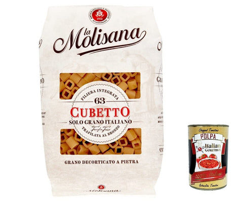 Italian Gourmet E.R. Kurze Pasta 10x La Molisana Cubetto N. 63 Pasta Lenta Lavorazione Teigwaren aus Hartweizengrieß Bronze-Zeichnung 500g + Italian Gourmet Polpa 400g 8004690100844