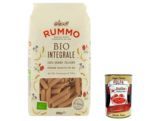 Italian Gourmet E.R. Kurze Pasta 10x Rummo Pasta Integrale Penne rigate N. 66, Vollkornnudeln Nudeln Vollkorn Italienische Pasta 500g + Italian Gourmet polpa 400g
