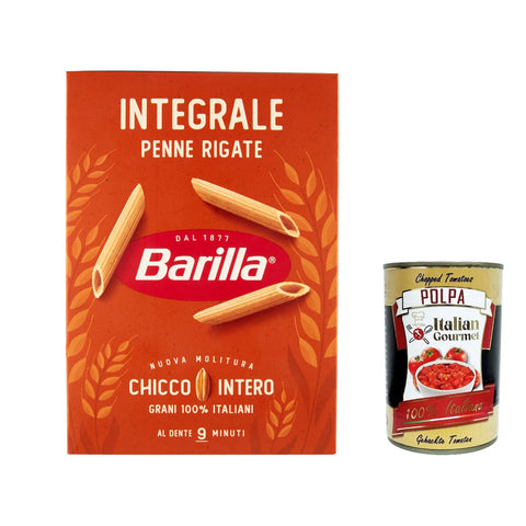 Barilla Pasta integrale Penne Rigate Integrali Vollkorn italienisch Nudeln 500 g pack 20x Original italienisch inkl. Italian Gourmet Polpa 400g