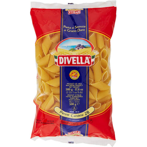 Divella Penne Candela N. 28 Hartweizengrieß Pasta Italienische Nudeln Packung 24x 500g inkl. Italian Gourmet Polpa di Pomodoro 400g Dose Original italienisch
