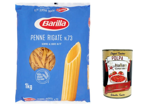 Italian Gourmet E.R. Kurze Pasta 3x Pasta Barilla Penne rigate Nr. 73, 100% italienisch Nudeln 1 kg pack + Italian Gourmet polpa 400g 8076809519625