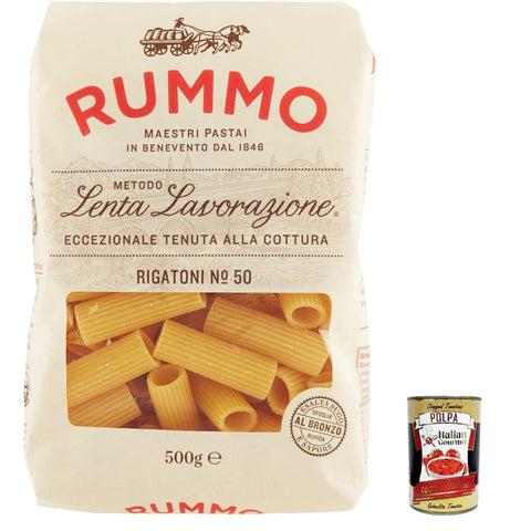 Rummo Rigatoni N. 50 Hartweizengrieß Pasta Italienische Nudeln 500g Packung 5x Original italienisch inkl. Italian Gourmet Polpa di Pomodoro 400g Dose