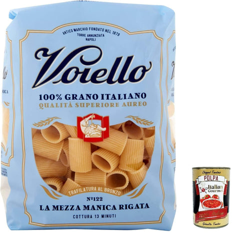Voiello Pasta Mezze Maniche Rigate Nudeln 100 % italienische N 122 500g 5x Original italienisch inkl. Italian Gourmet Polpa 400g