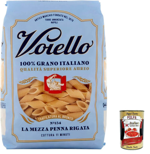 Voiello Pasta Mezze Penne Rigate Nudeln 100 % italienische N 154 500g 5x Original italienisch inkl. Italian Gourmet Polpa 400g