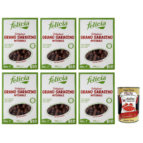 Felicia Tortiglioni di Grano Saraceno Integrale, Pasta mit 100% Bio Buchweizen 6x340g Original italienisch