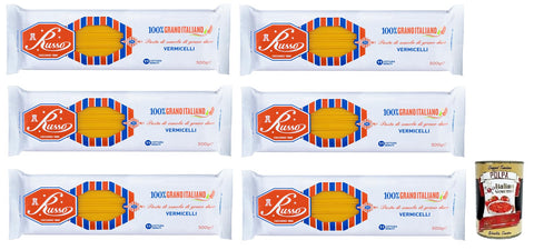 Russo Vermicelli N°70 Hartweizengrieß Pasta,100% Italienischer Weizen,500g-Packung 6x Original italienisch inkl. Italian Gourmet Polpa di Pomodoro 400g Dose