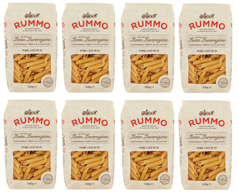 Rummo Pasta Penne Lisce n°59 Teigwaren aus Hartweizengrieß Bronzepaste 500g Packung 8x Original italienisch