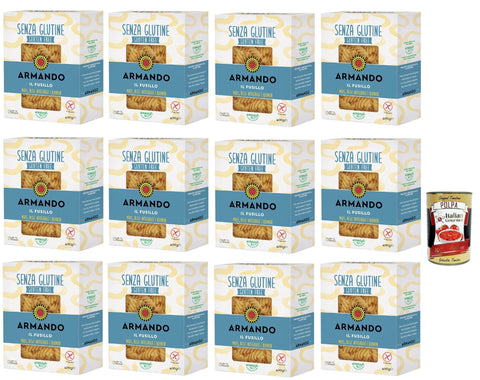 Italian Gourmet E.R. Kurze Pasta Armando, Il Fusillo senza glutine,Gluten -freie Pasta mit Multikereals mit Mais, Vollreis und Quinoa - Fusilli gluten free 12x 400 g + Italian Gourmet polpa 400g 8032804040014