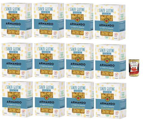 Italian Gourmet E.R. Kurze Pasta Armando, Il tubetto rigato senza glutine, Gluten -freie Pasta mit Multikereals mit Mais, Vollreis und Quinoa - Tubetti rigate gluten free 12x 400 g + Italian Gourmet polpa 400g 8032804040014