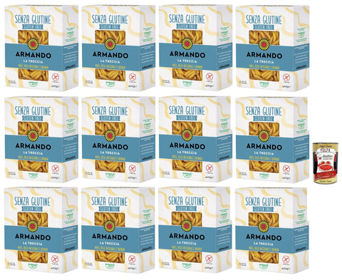 ARMANDO La treccia senza glutine, Gluten -freie Pasta mit Multikereals mit Mais, Vollreis und Quinoa - Treccie, Casarecce gluten free 12x 400 g Original italienisch inkl. Italian Gourmet Polpa 400g