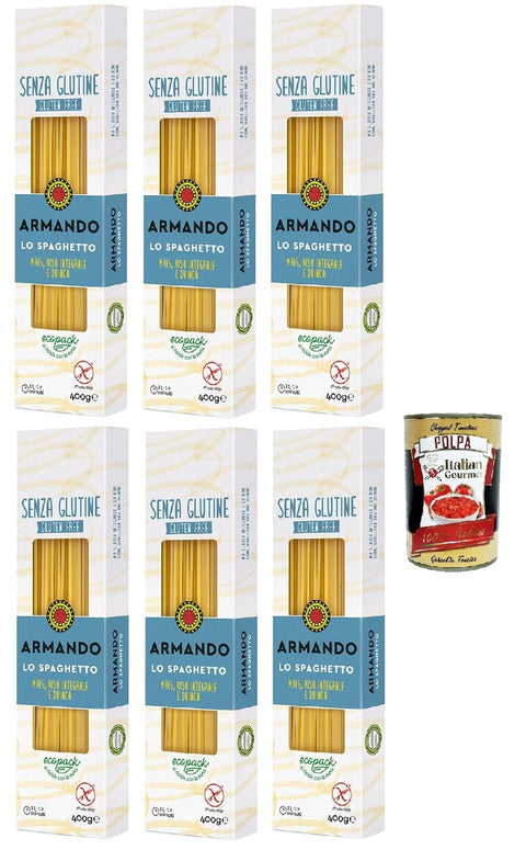 Italian Gourmet E.R. Kurze Pasta Armando, Lo Spaghetto senza glutine, Gluten -freie Pasta mit Multikereals mit Mais, Vollreis und Quinoa - Spaghetti gluten free 6x 400 g + Italian Gourmet polpa 400g 8032804040014