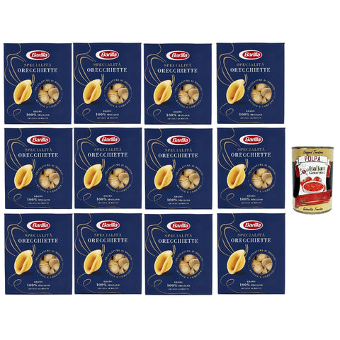 Barilla Pasta Specialità Orecchiette Pugliesi, 100% italienisch Nudeln 12x 500 g pack Original italienisch inkl. Italian Gourmet Polpa 400g