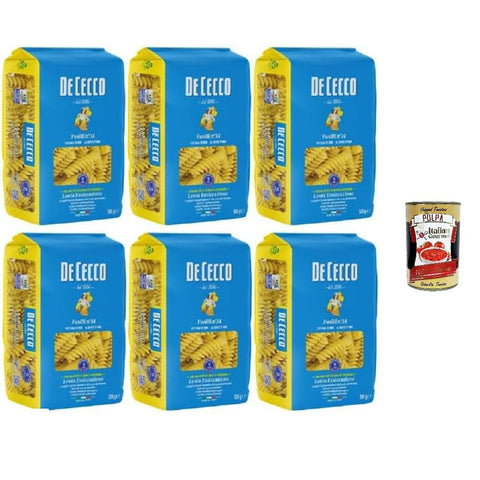 DE CECCO Fusilli Pasta, 6 x 500g Packungen, Italienische Hartweizengriess-Nudeln Original italienisch inkl. Italian Gourmet Polpa 400g