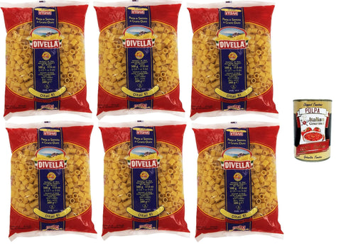 Italian Gourmet E.R. Kurze Pasta Divella Pasta 100% Italienisch Ditali 61, Nudeln aus Hartweizengrieß, Kochen 7 Minuten 6x 500g + Italian Gourmet polpa 400g 8032804040014