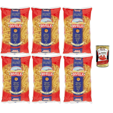 Divella Pasta 100% Italienisch Fusilli 40, Nudeln aus Hartweizengrieß, Kochen 10 Minuten 6x 500g Original italienisch inkl. Italian Gourmet Polpa 400g