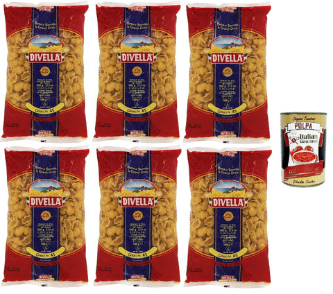 Italian Gourmet E.R. Kurze Pasta Divella Pasta 100% Italienisch Gnocchi 43, Nudeln aus Hartweizengrieß, Kochen 7 Minuten 6x 500g + Italian Gourmet polpa 400g