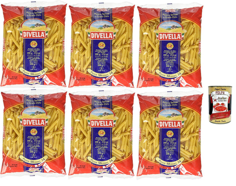 Italian Gourmet E.R. Kurze Pasta Divella Pasta 100% Italienisch Penne Mezzani 34, Nudeln aus Hartweizengrieß, Kochen 8 Minuten 6x 500g + Italian Gourmet polpa 400g 8032804040014
