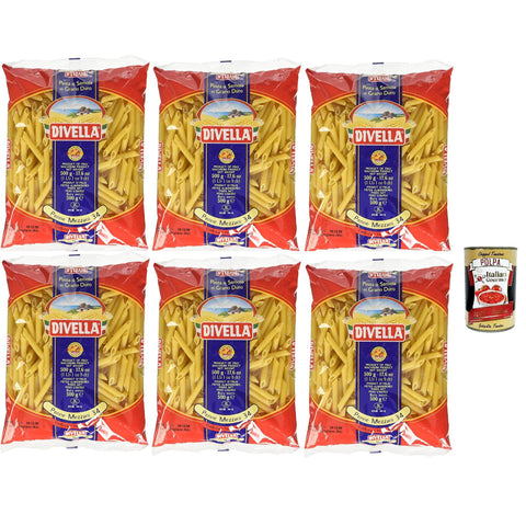 Divella Pasta 100% Penne Mezzani 34, Nudeln aus Hartweizengrieß, Kochen 8 Minuten 6x 500g inkl. Italian Gourmet polpa 400g Original italienisch