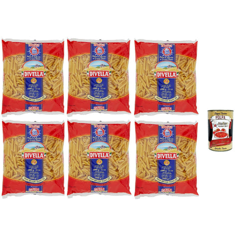Divella Pasta 100% Italienisch Penne Mezzani Rigate 23, Nudeln aus Hartweizengrieß, Kochen 9 Minuten 6x 500g Original italienisch inkl. Italian Gourmet Polpa 400g
