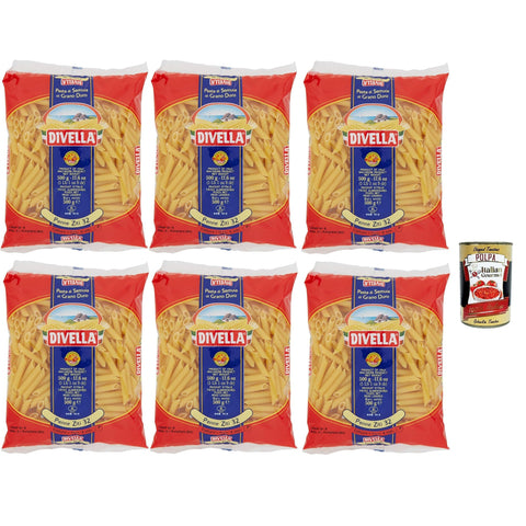 Divella Pasta 100% Penne Ziti n. 32, Nudeln aus Hartweizengrieß, Kochen 8 Minuten 6x 500g inkl. Italian Gourmet polpa 400g Original italienisch