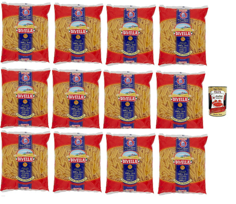 Italian Gourmet E.R. Kurze Pasta Divella Pasta 100% Italienisch Penne Ziti Rigate 27, Nudeln aus Hartweizengrieß, Kochen 9 Minuten 12x 500g + Italian Gourmet polpa 400g 8032804040014
