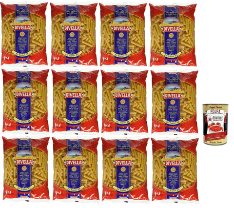 Italian Gourmet E.R. Kurze Pasta Divella Pasta 100% Italienisch Ziti Tagliati 33, Nudeln aus Hartweizengrieß, Kochen 8 Minuten 12x 500g + Italian Gourmet polpa 400g 8032804040014